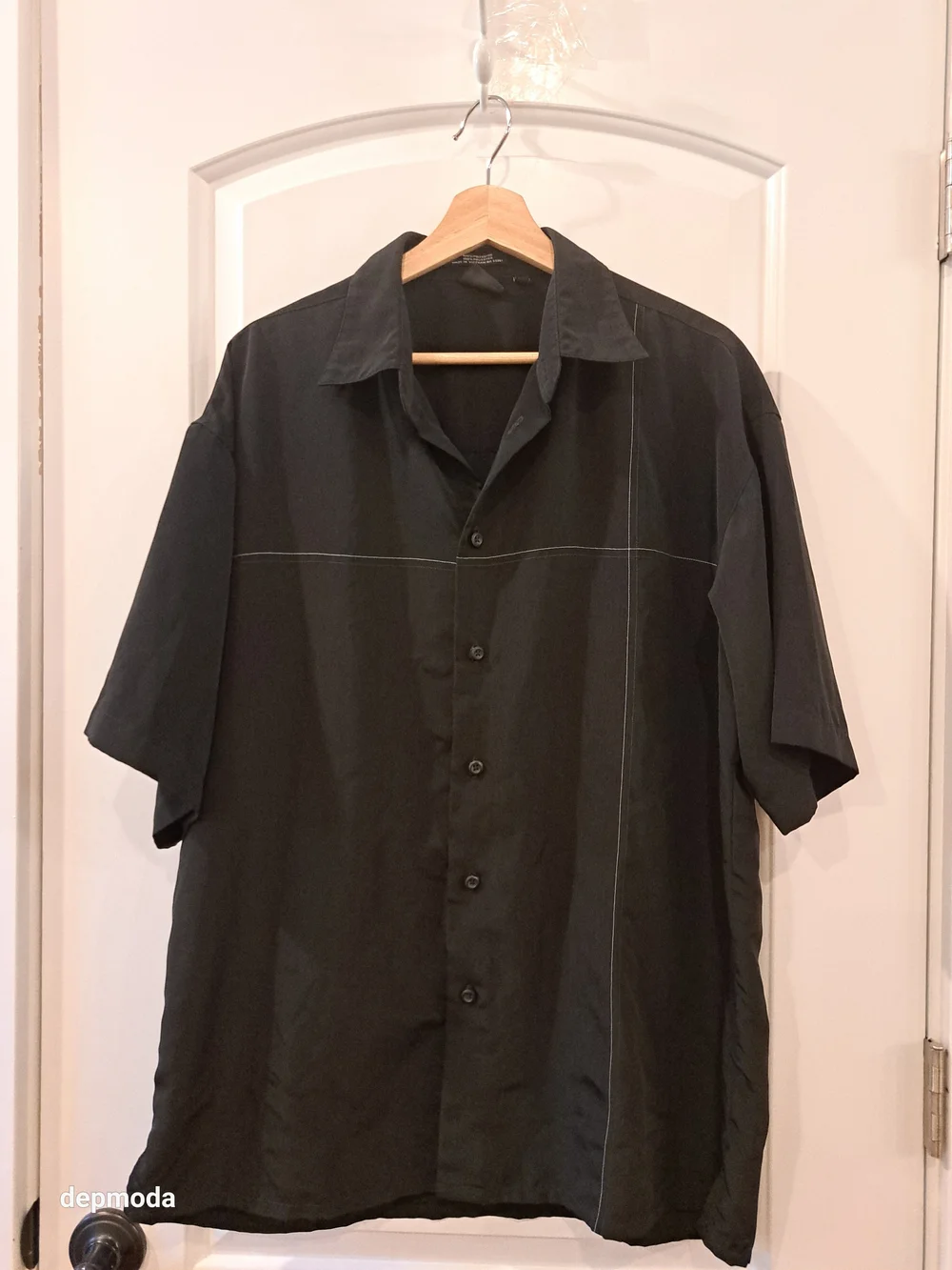 Amplify Black Short-Sleeve Casual Button-Down Shirt with Contrast Stitch Size L